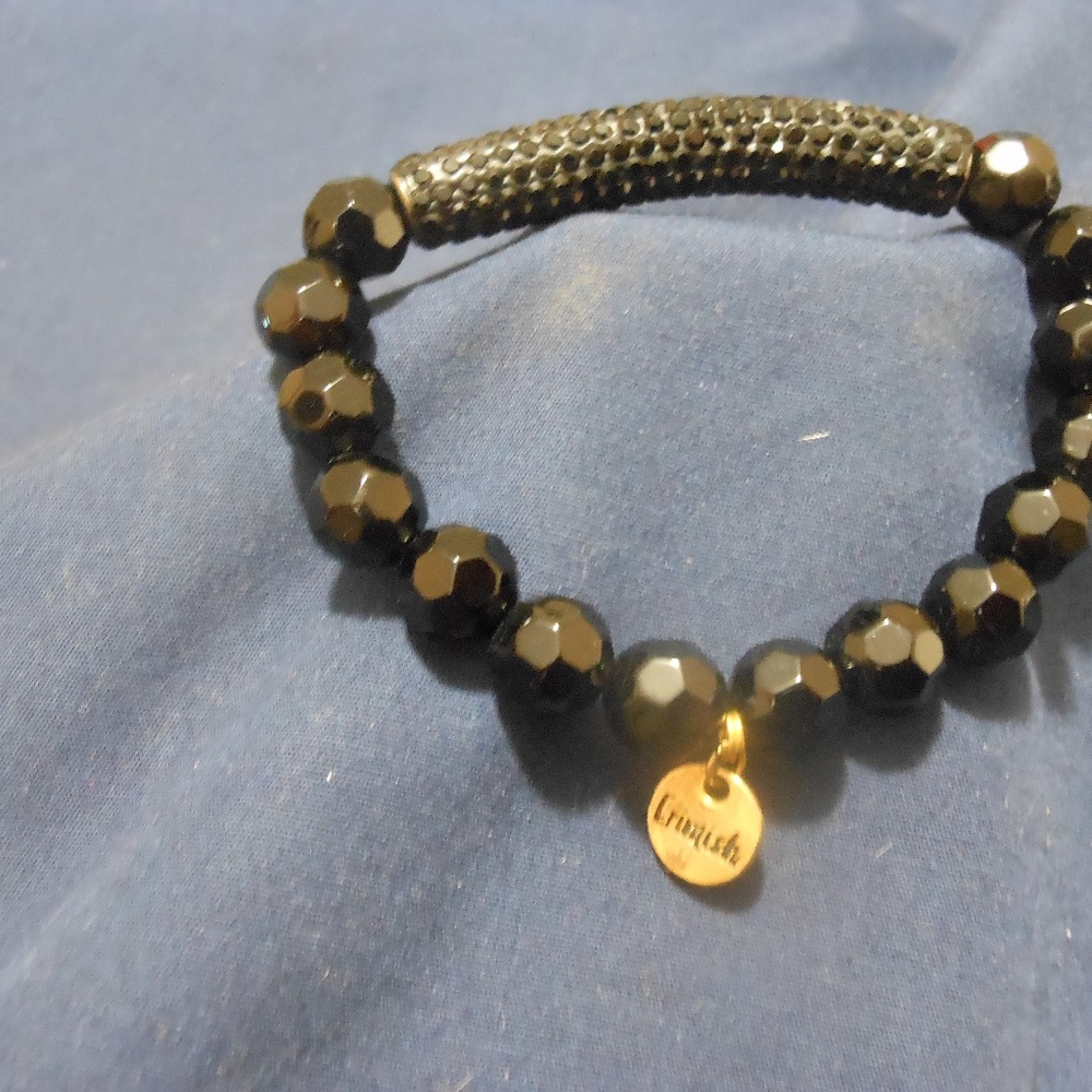 Erimish Black bar & Black sparkle bead bracelet